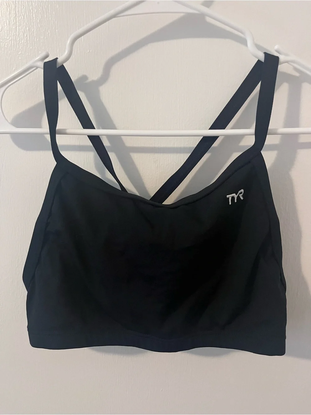 TYR Durafast Girls Black Training Bikini Top Only Cross Back Straps Large 10-12